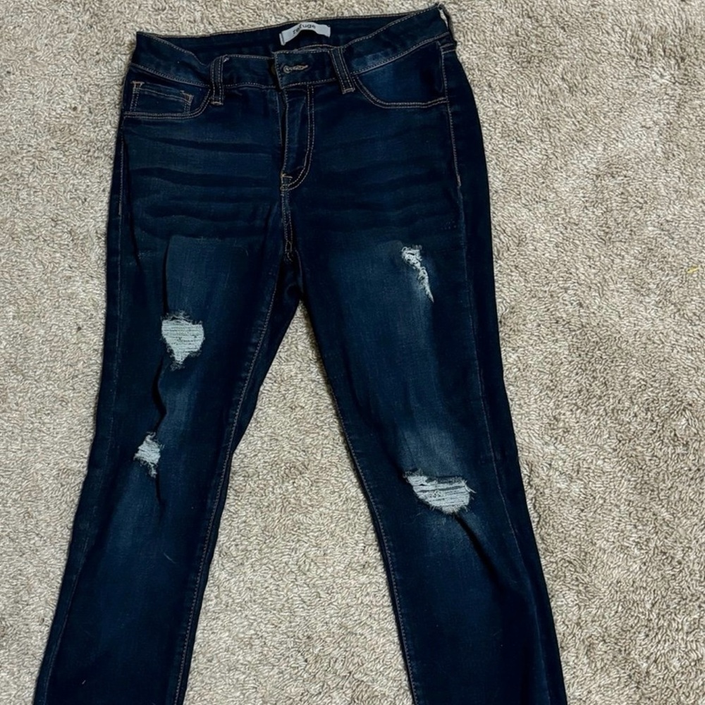Forever 21 Dark Blue Distressed Skinny Jeans